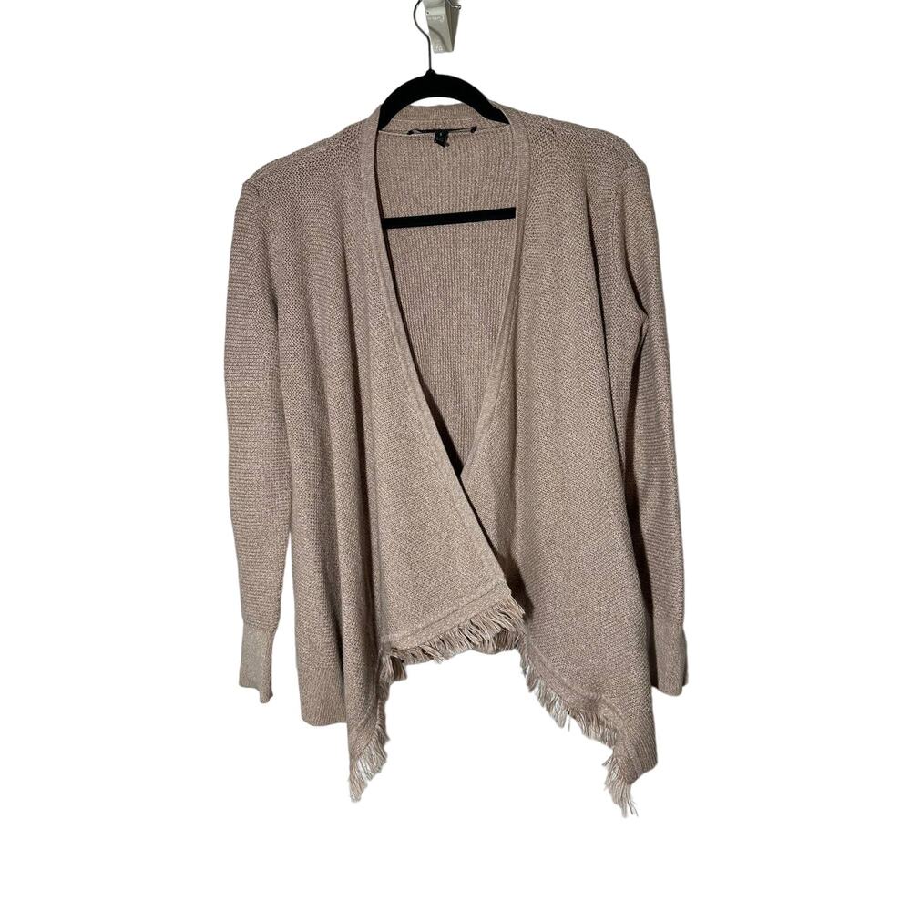 White House Black Market Cardigan Tan Frey Edges Size Small